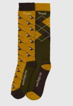 Toggi Mens Pheasant Socks 2pkMustard / Green