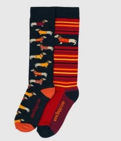 Toggi Womens Dachshund Sock 2pk Navy / Orange