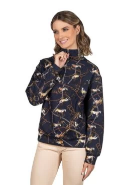 Hartwell AW23 Suzy 1/4 Zip Navy Horse Chains Sweatshirt